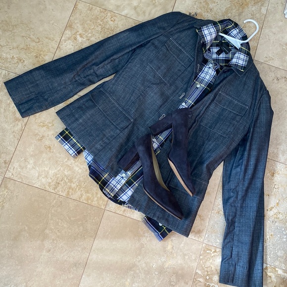 J. Crew Blue Tartan button down. Size 0. - Picture 2 of 7